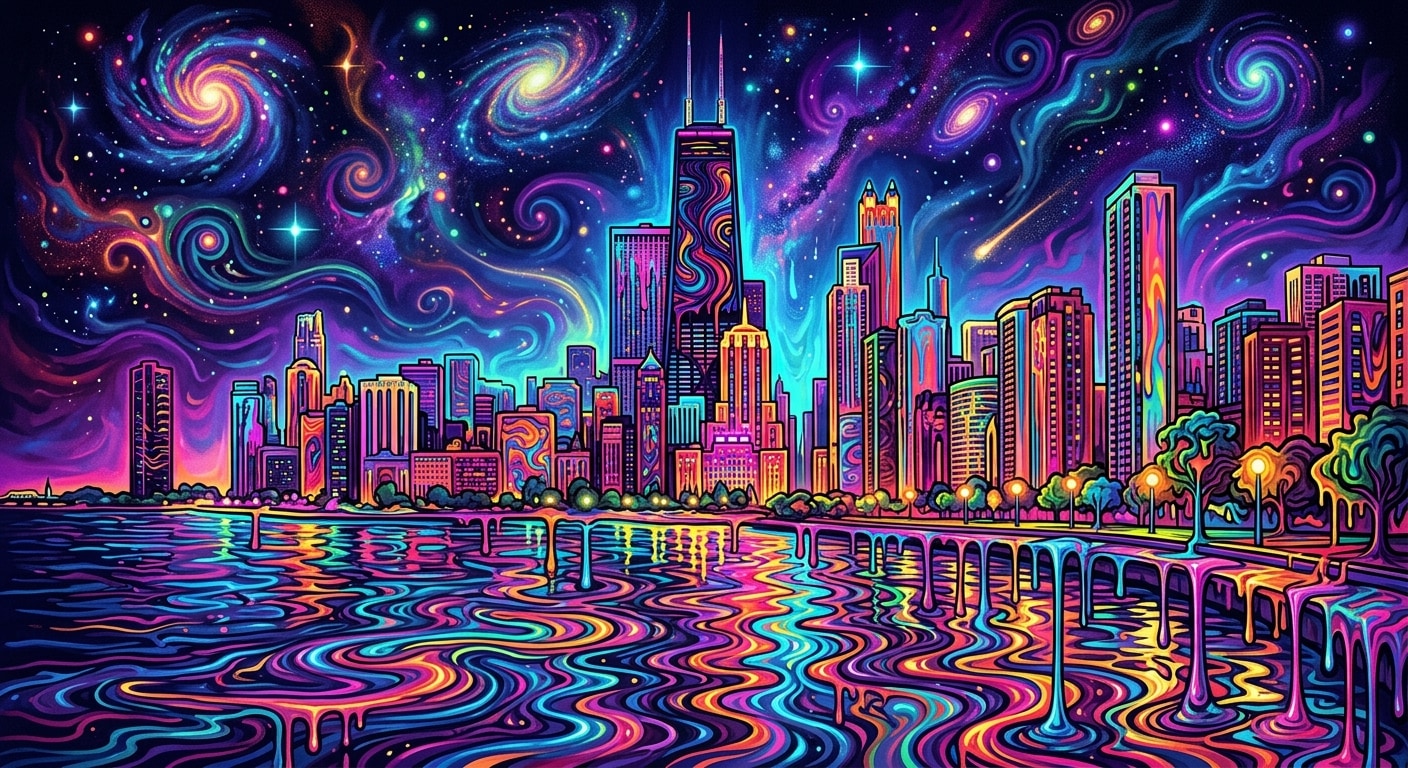 Chicago Skyline - Melting Colors (Psychedelic)